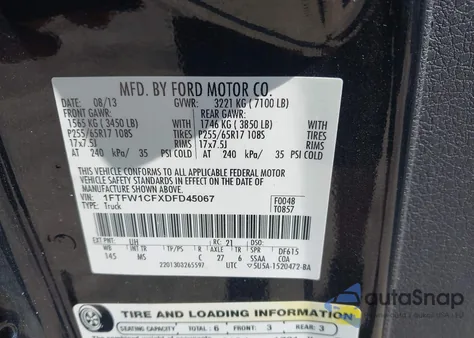 2013 Ford F-150 Xlt z USA, uszkodzony, nr VIN 1FTFW1CFXDFD45067